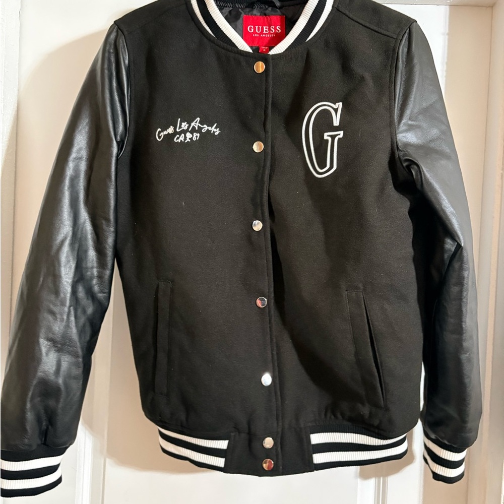 Guess Black Varsity Jacket with White Accents